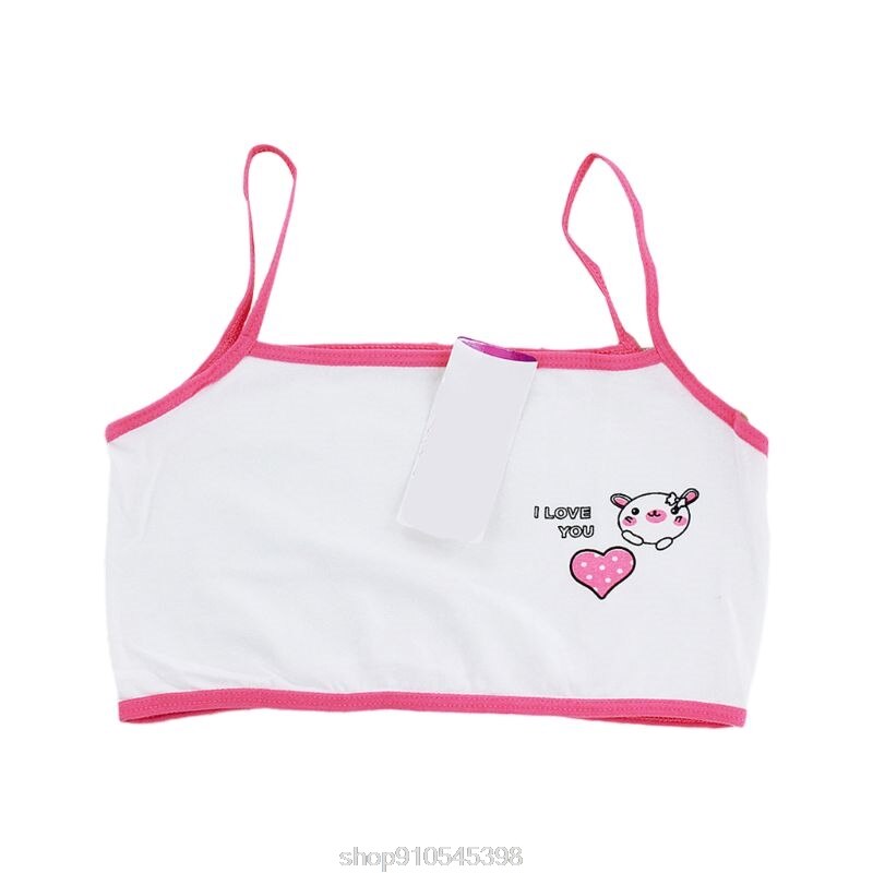 Young Girls Training Bra Bear Heart Printed Cotton Underwear Teenager Puberty Single Layer Bralette 6-14T N09 20: Watermelon Red