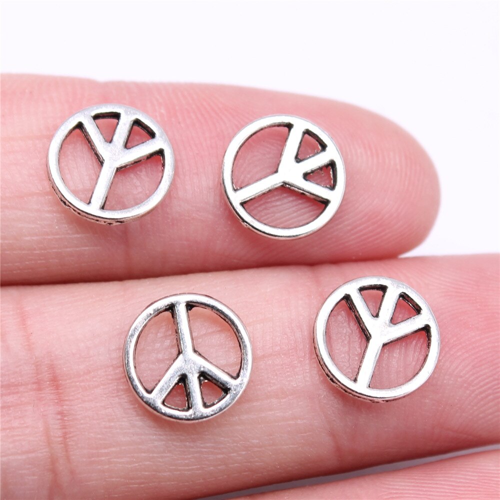 40pcs Peace Charms Pendant Antique Silver Color Peace Symbol Charm Pendants Jewelry Accessories DIY Peace Sign Charms: B15987-10x10mm