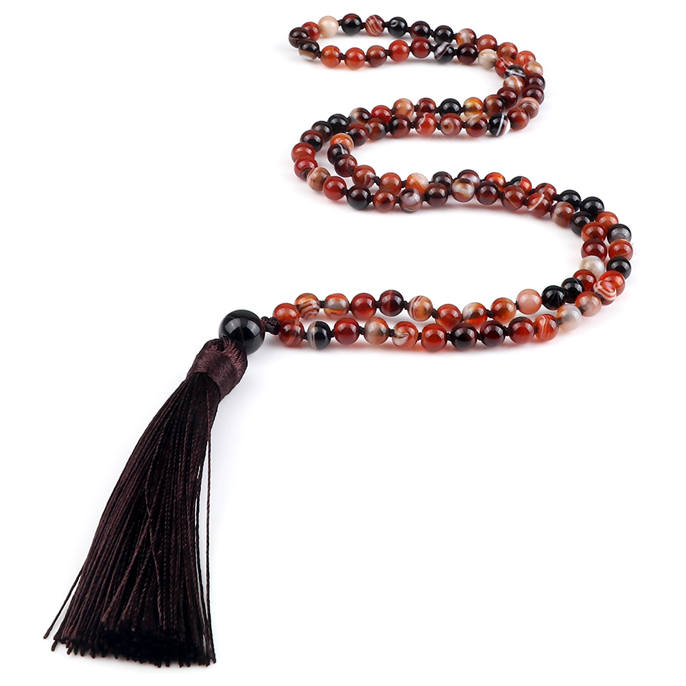 108 Beads Prayer Necklace Natural Green Stripe Onyx Stone Buddhist Buddha Meditation Bead Mala Necklace Women Men Jewelry: Platinum Plated