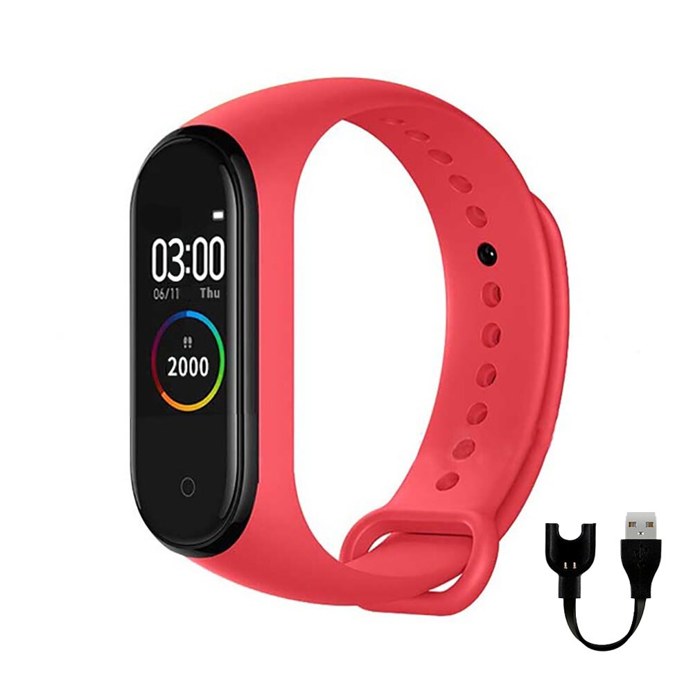 M4 Smart Band 4 Fitness Tracker Horloge Sport Armband Hartslag Bloeddruk Smartband Monitor Gezondheid Polsband: Red