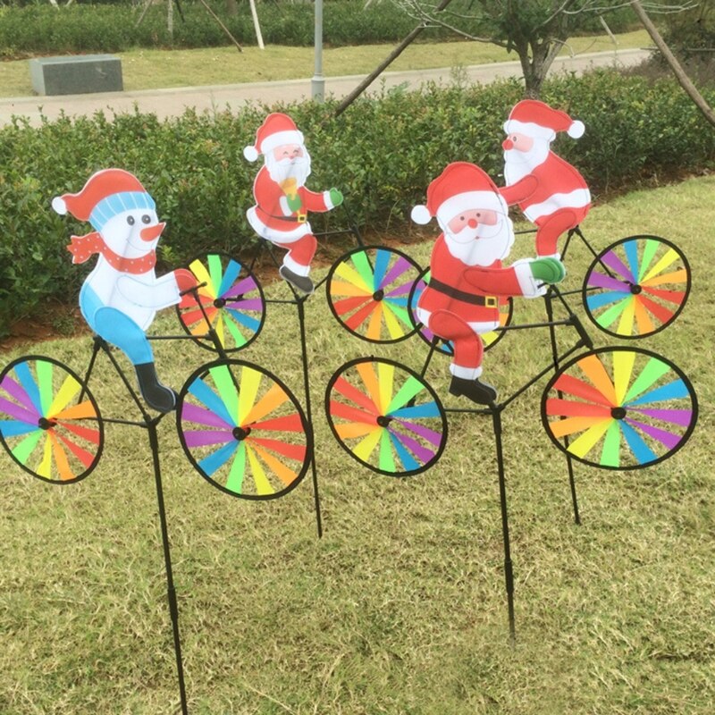 3D Grote Kerstman Op Fiets Windmolen Wind Spinner Draaimolen Yard Garden Decor Oct23-C