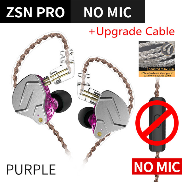 KZ ZSN PRO 1BA+1DD Hybrid technology HIFI Metal In Ear Earphones Bass Earbud Sport Noise Cancelling Headset ZS10 PRO ZST AS10: Purple no mic(Sil