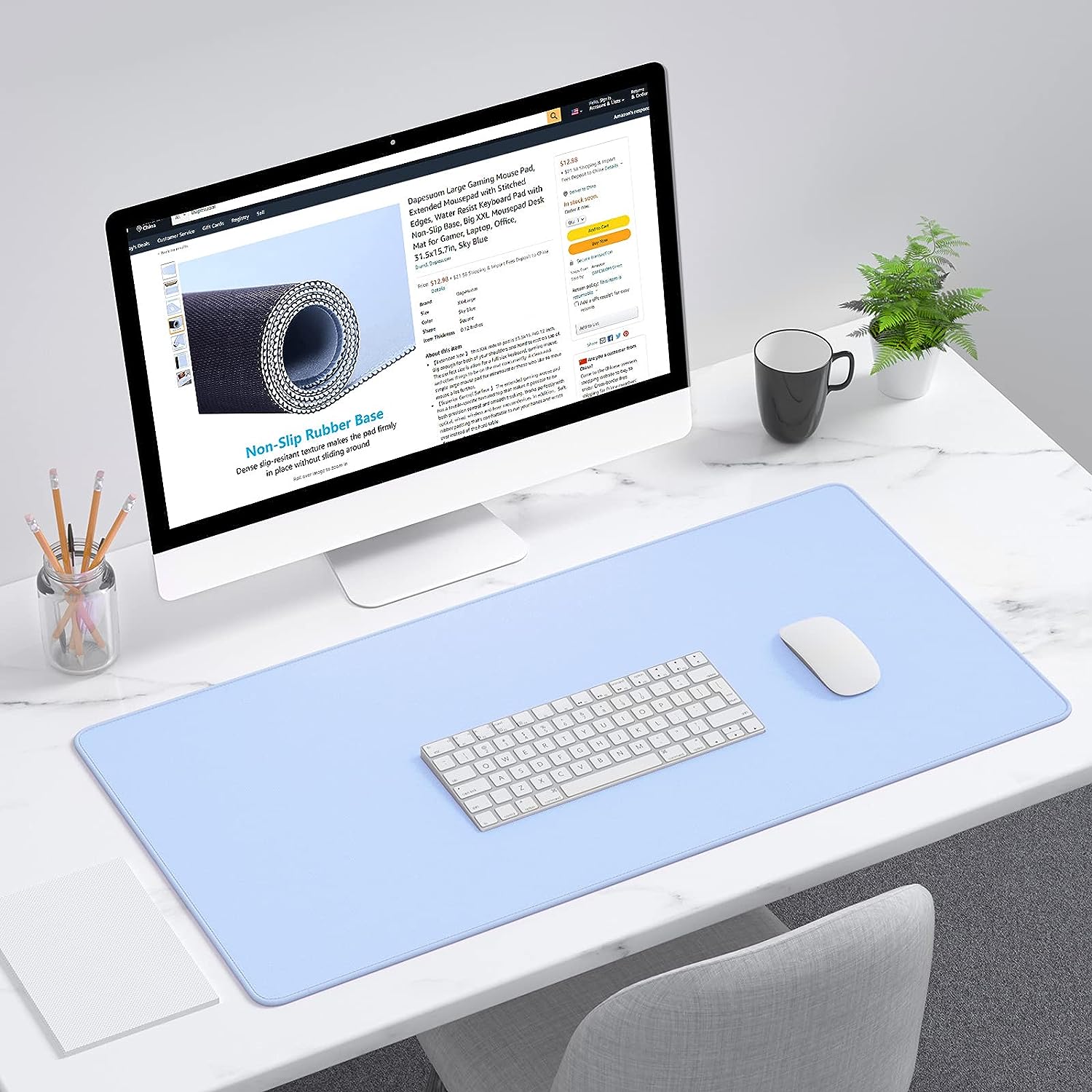 Alfombrilla de ratón para ordenador portátil, alfombrilla de escritorio minimalista rosa grande para oficina para mujer, alfombrilla de ratón para juegos Xxl de 3MM, parte inferior de goma antideslizante: 90x45 cm / BLANCO