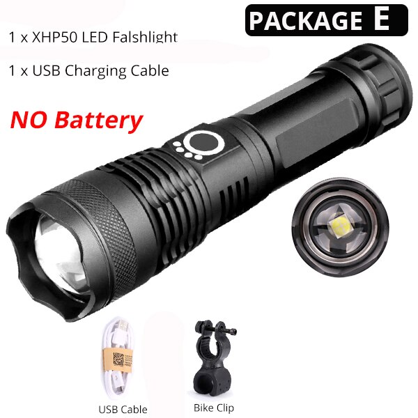 20000lm tehokkainta xhp 50 led polkupyörän taskulamppua usb ladattava usb zoom polkupyörän valo taskulamppu 18650 26650 ulkokäyttöön: Paketti e