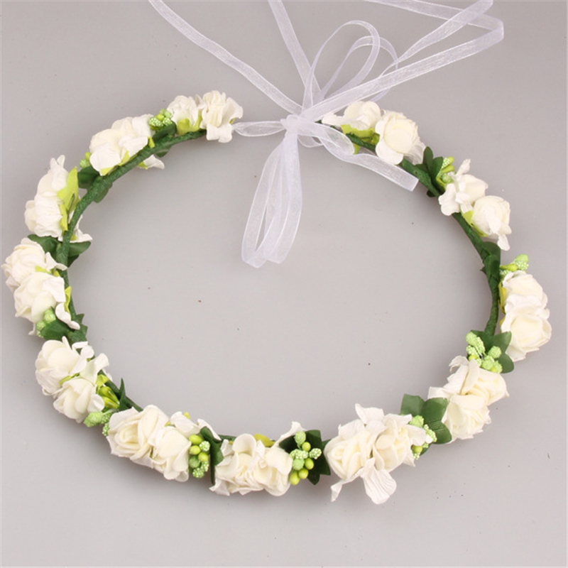 Women Wedding Artificial Flower Wreath Handmade Fabric Adjustable Wreath Head wear Flower Crown Bride Hair Accessories
