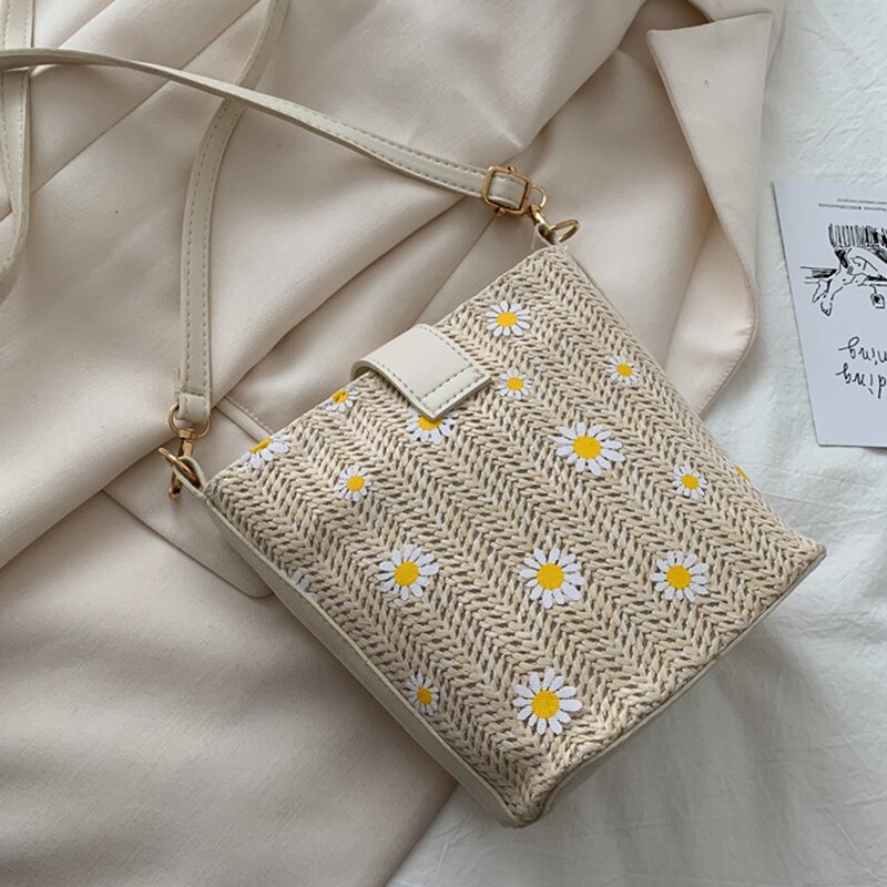 Petite marguerite paille tissé sac besace femme chaine sac seau sac bohème sac cartable