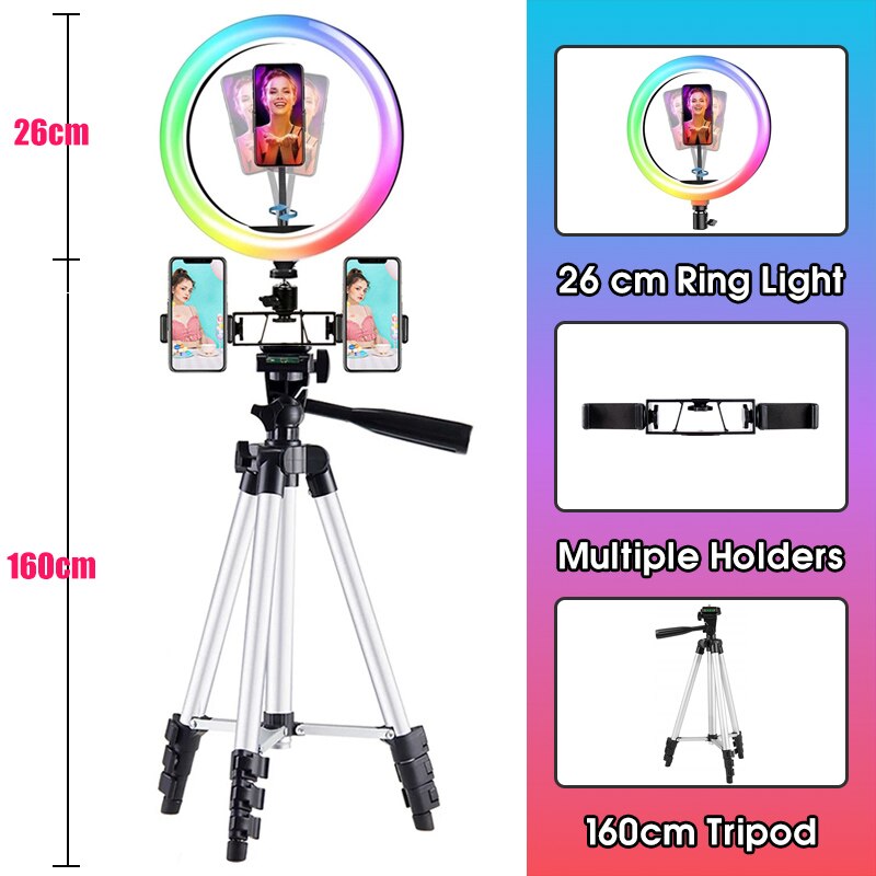 10 Inch RGB LED Ring Light - Dimmable Camera Lamp with Tripod Stand for Photo Video Studio: Sky Blue