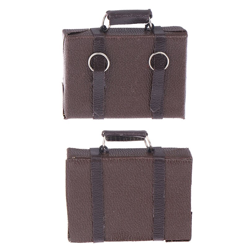 1pcs Doll House Miniature Vintage Leather Wood Suitcase Mini Doll Luggage Box Pretend Play Furniture Toys Accessory