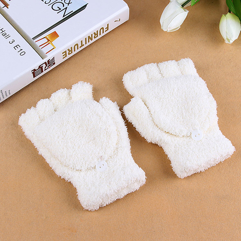 Een Paar Vrouwen Meisjes Herfst Zachte Fleece Handschoenen Voor Dames Winter Warm Flip Cap Wanten Half Vinger Handschoenen Pols Glovers: White