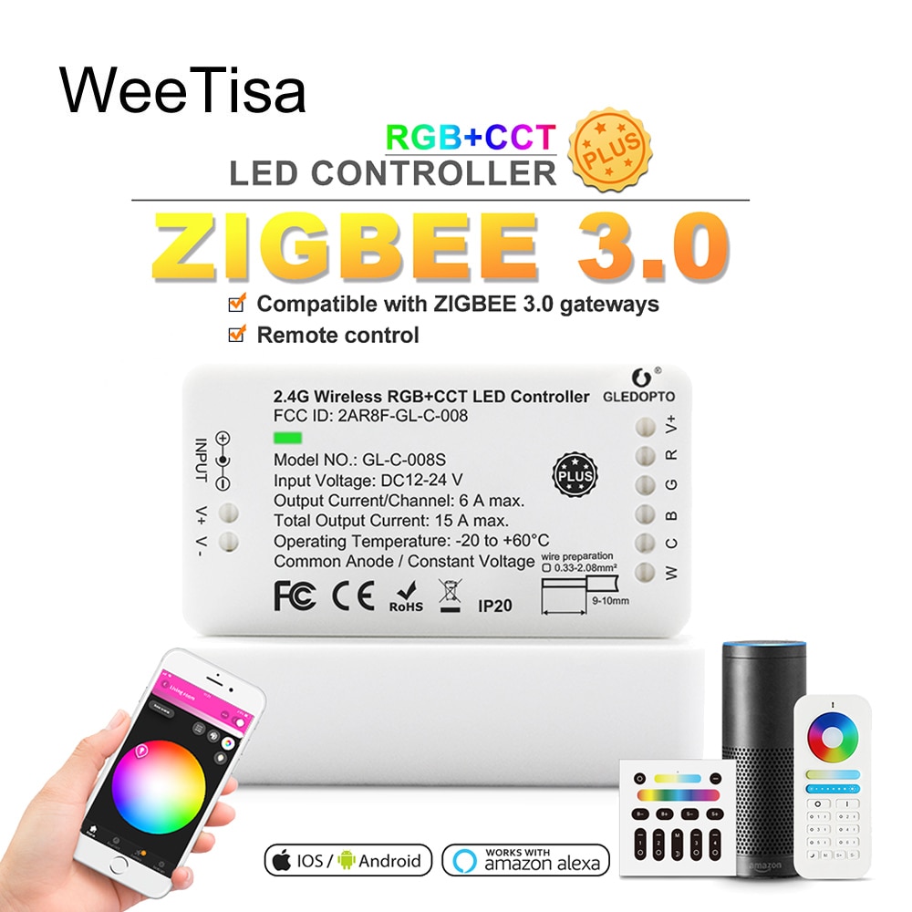 Zigbee RGBCCT LED Controller Plus Remote Smart APP Control RGBWW DC 24V 12V LED Streifen Controller Arbeit mit zigbee 3,0 Gateway