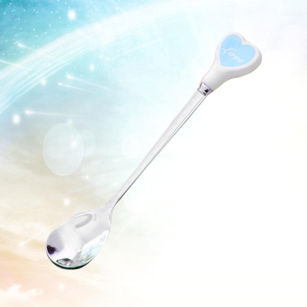 Stainless Steel Spoon with Ceramic Love Heart Handle Tableware Coffee Dessert Spoon Mixing Spoon (Red)