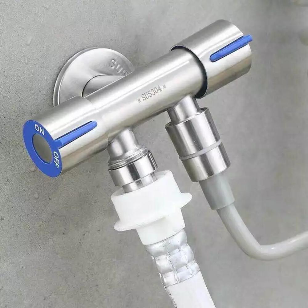 G1/2 Stainless Steel Triangle Valve One Into Two Out Double Water Double Control Angle Valve Toilet Water Inlet Switch Faucet