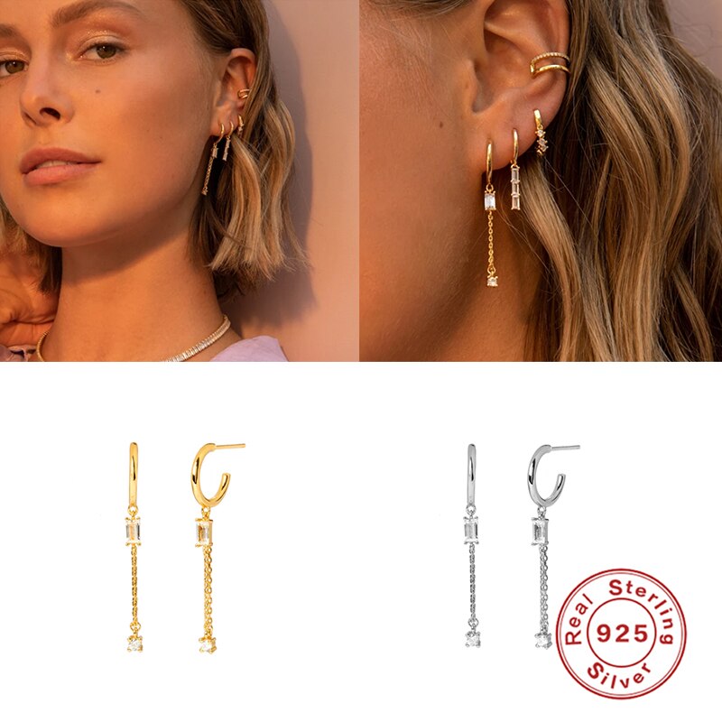 ROXI forma semicircular cuadrado cristales Pendientes para las mujeres Pendientes de boda Piercing de Plata de Ley 925 Pendientes de botón Pendientes