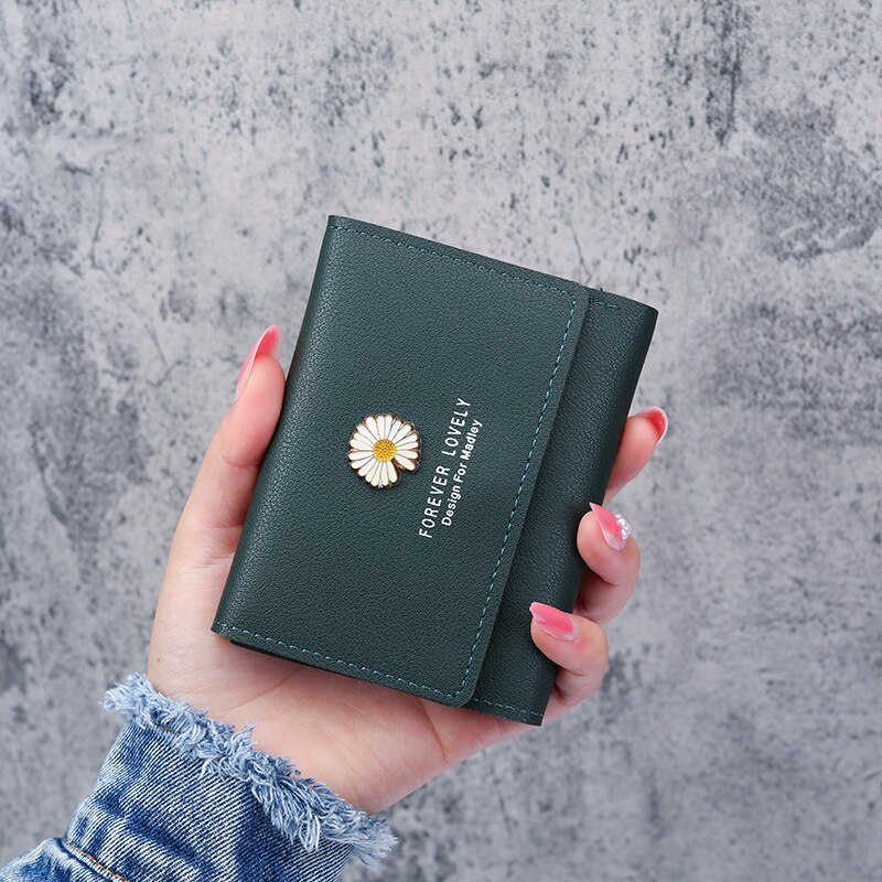 Women's Wallet Chrysanthemum Short Folding Wallet for Girls Ladies Students Multi Card Package Coin Purse Change Bag: Green