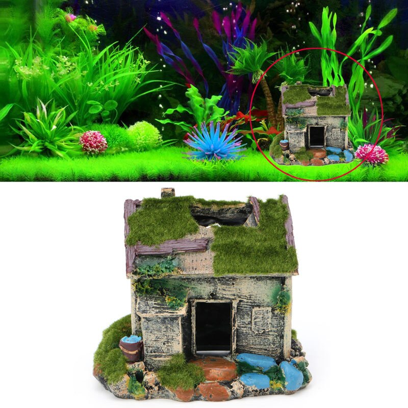 Aquarium landschapsdecoratie hars huis grot aquarium ornament met mos