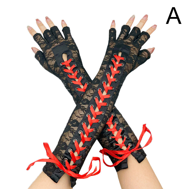 1Pair Women Gothic Long Glove Fingerless Black Punk Hip Pop Half-Finger Mittens Clubwear Dance Cosplay Party Arm Sleeve: A