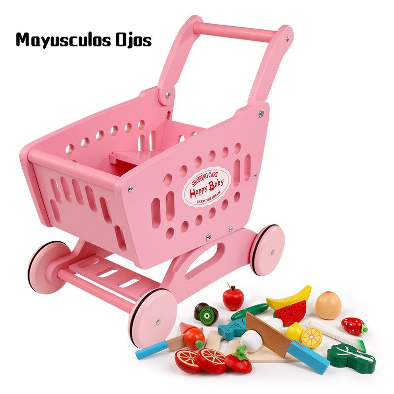 Chariot de courses en bois, maison de jeu pour jardins d'enfants, étagères de supermarché, apprentissage précoce et enfants, jeux de rôle, achats