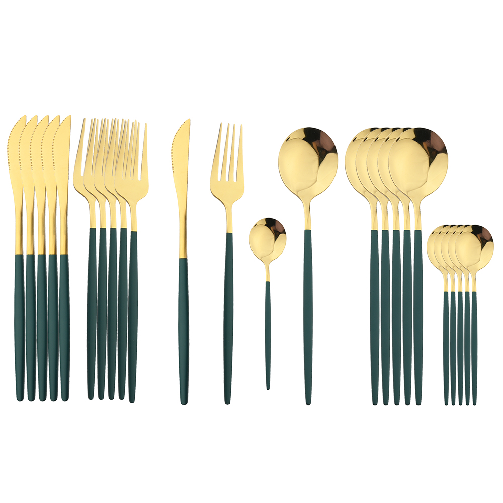 Juego de cubiertos dorados con mango negro, 24 Uds., cuchillo de acero inoxidable, tenedor, cuchara, vajilla, juego de cubiertos, vajilla de cocina para Festival,