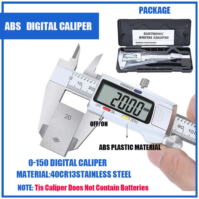 Digital Metal Caliper Electronic Vernier Caliper tool Micrometer Ruler Measuring Tools ABS Plastic Shell 0-150mm Calipers: ABS digital display