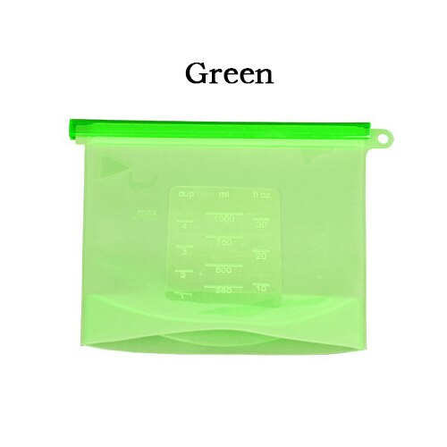 Sacs réutilisables de Silicone, sac frais de Silicone pour le liquide de casse-croûte de légumes de Fruits, micro-ondes: green / 500ml
