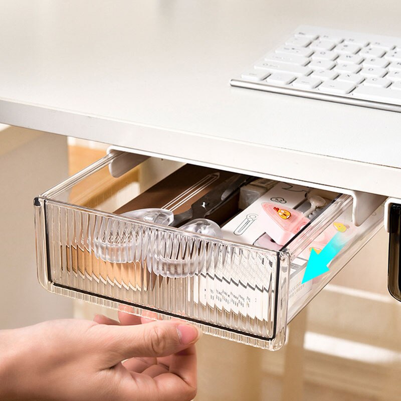 Cajones de almacenamiento debajo del escritorio, organizador de oficina en casa, bandeja oculta creativa, herramienta de organización, Caja de almacenamiento transparente, 2 uds./lote