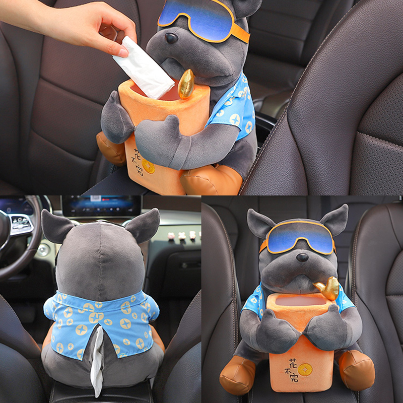 2 In 1 Auto Tissue Box Pop Cartoon Vuilnisbak Hond Aap Konijn Korte Pluche Auto Tissue Houder Auto Tissue box Auto Accessoires