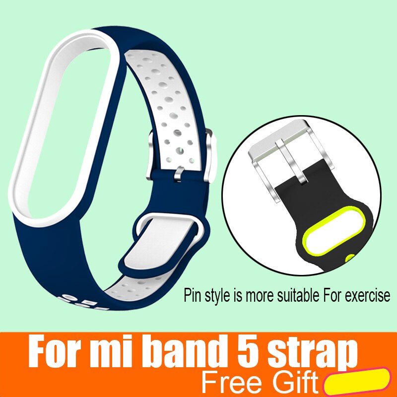 Mi Band 5 Wrist Strap for Xiaomi Mi Band 5 NFC Silicone Wristband Bracelet Mi5 Smart Watches Miband5 Accessories Sport Strap: Deep blue white