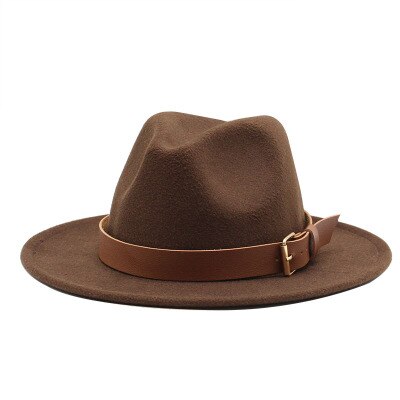 Fedora hoeden voor mannen, effen, formele kleding, kerk, bruiloft, brede rand, vilten hoed, winter, herfst, kaki, beige, riem, gesp, jazzpet voor mannen: Koffie