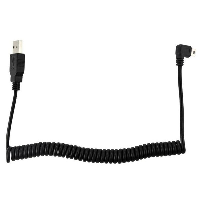 LBSC-MINI USB en espiral de 5 pies, Cable de enchufe macho de 5 pines, 5P, ángulo recto, macho A USB 2,0 A