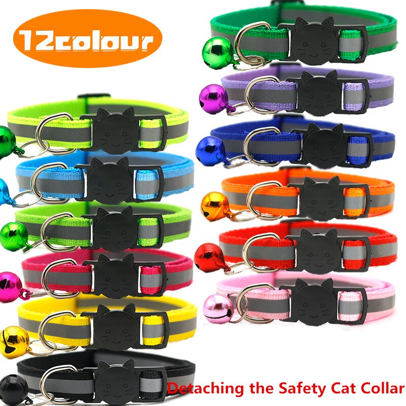 Collier à cloches en Nylon pour chat, boucles réglables, réfléchissant, à la , motif tête de chat, fournitures pour accessoires, laisse pour chat
