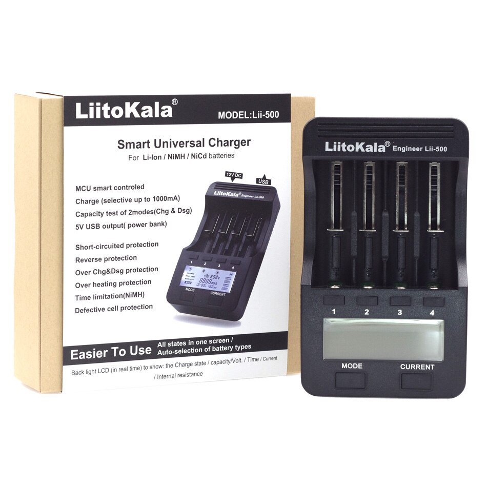 Ekte / opprinnelig liitokala lii 500 18650 batterilader støtte batteri sjekk test frakt / utladning til 18650 aa aaa nimh