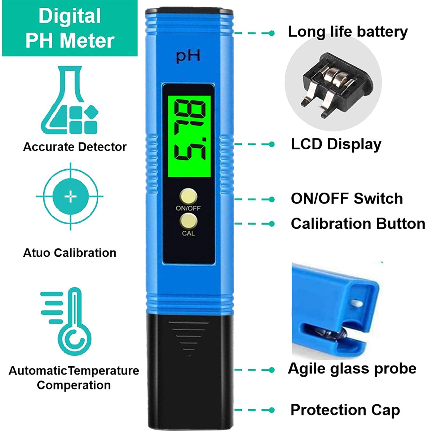 PH Meter & TDS Meter Combo, Upgraded Backlight PH TDS EC & Temperature 4-in-1 Water Tester, High Accuracy Digital Water