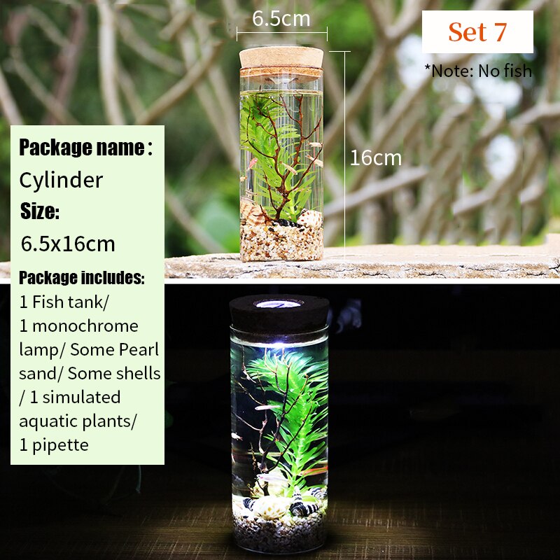 Aquarium Small Fish Tank Micro-view Viewing Aquarium Landscaping Fighting Fish Tank Glass Ecological Bottle Aquarium Accessories: Set7