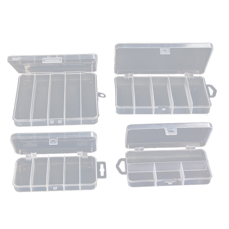 Caja de almacenamiento de plástico para anzuelos de pesca, caja cuadrada para accesorios, aparejos de pesca al aire libre, 5 compartimentos
