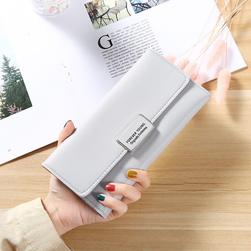 Kaarthouder portemonnee dames lange portemonnee pure kleur clutch tas pu leren portemonnee telefoonkaarthouder tas: Grijs