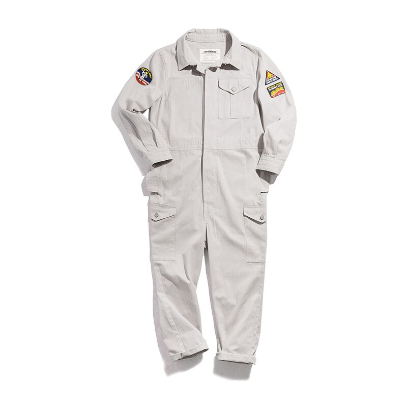 Heren Vintage Lange Mouw Overall Werkkleding Met Patches En Meerdere Zakken Grijs Blauw: Grey / M