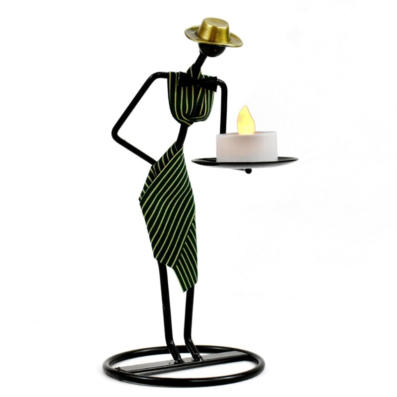 Chandelier en métal nordique avec personnage abstrait, Sculpture de serveur, bougeoir, Figurines faites à la main, décoration de la maison, artistique: Green 01