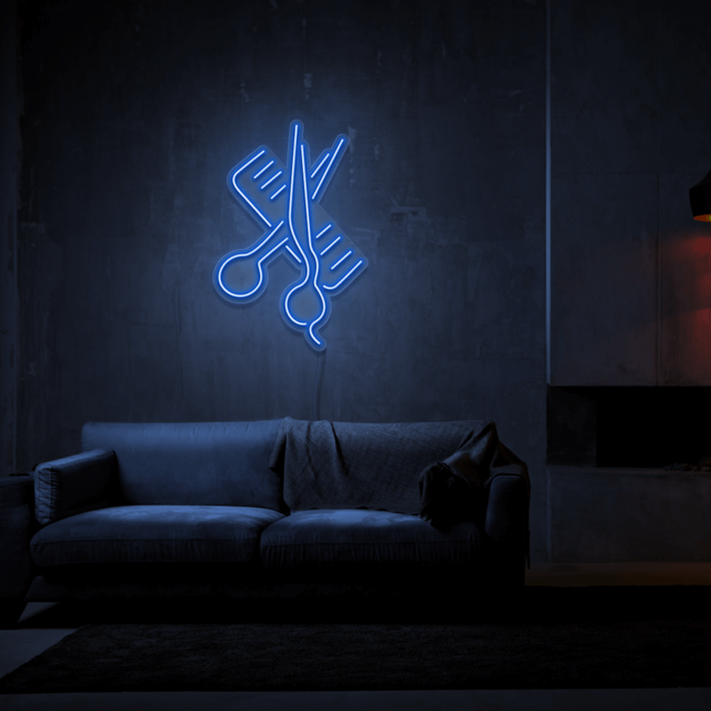 Wanxing Neon Led Kapper Winkel Decoratie Licht Super Cool Schaar Neon Lamp Muur Opknoping Acryl Nachtverlichting Straat Room Bar: Blauw
