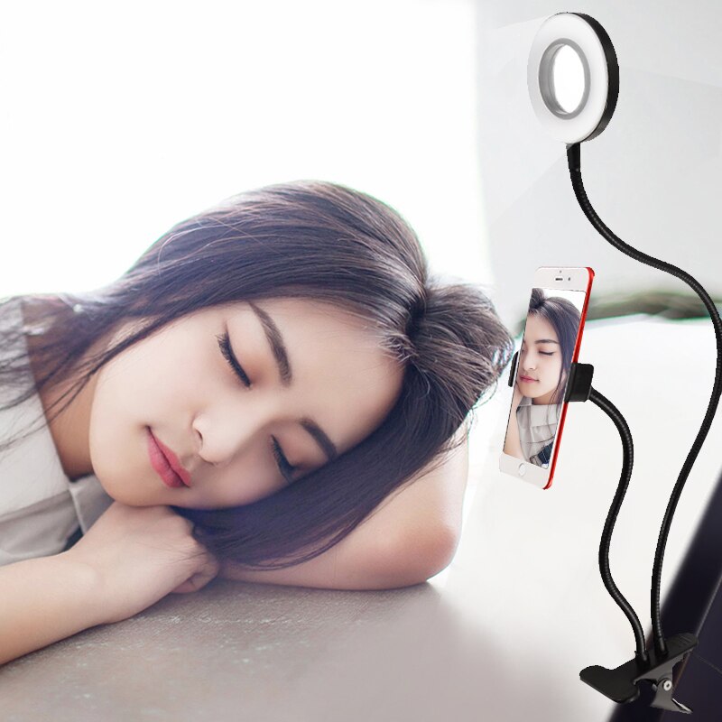 2-In-1 Mobiele Telefoon Houder Met Led Licht Dimbare Fotografie Ring Licht Ring Lights Lamp Voor Video live Make Licht Statief