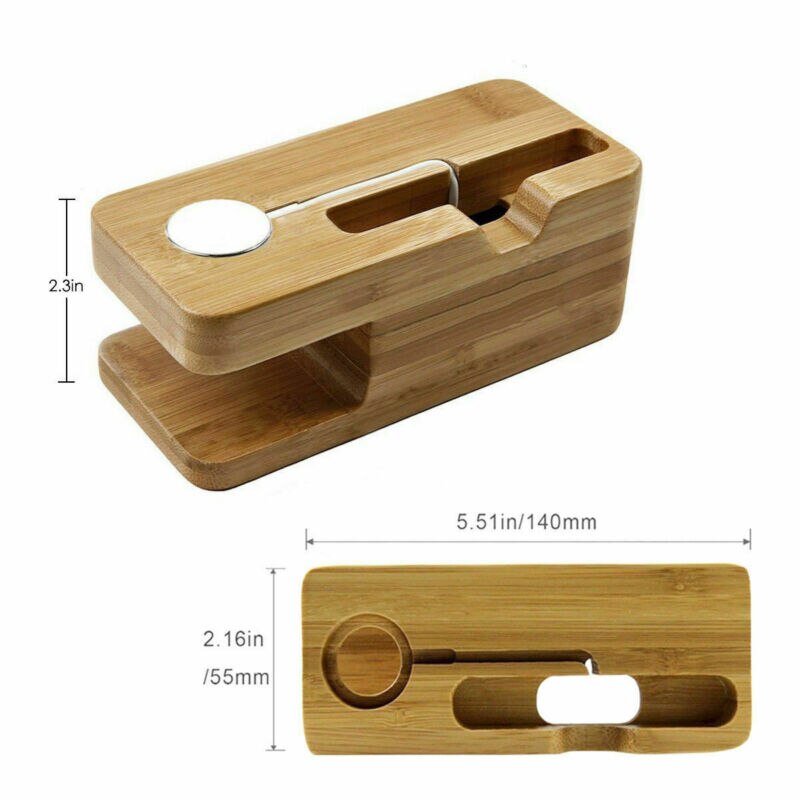 Familie telefonstativ ladestation dock stand station oplader holder til apple watch iwatch iphone bambus