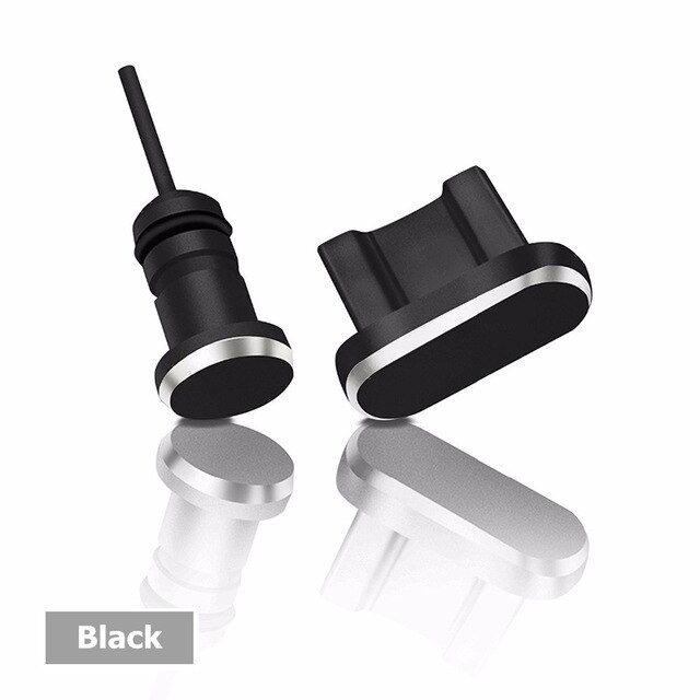 2 Stks/set Metalen Poort Opladen + Oortelefoon Poort Stof Plug Vervanging Voor Android Mobiele Telefoon 3.5 Mm Headset stopper: black