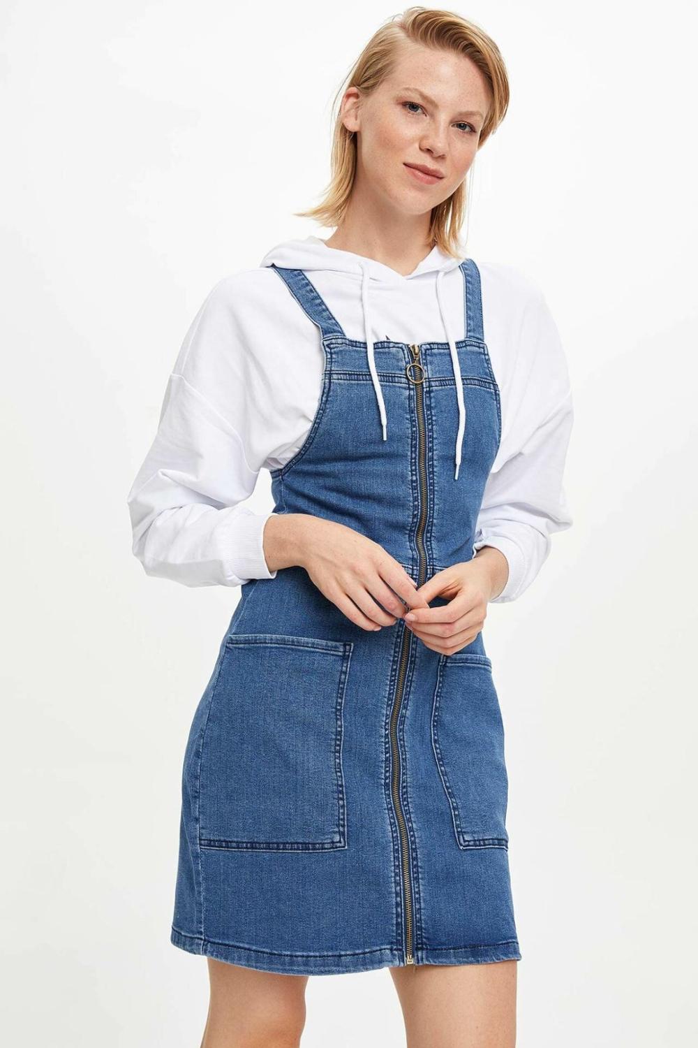 DeFacto Woman Jeans Short Dress Ladies Casual Sling Button Slim Dresses Female Denim Dress Summer - L4904AZ19HS