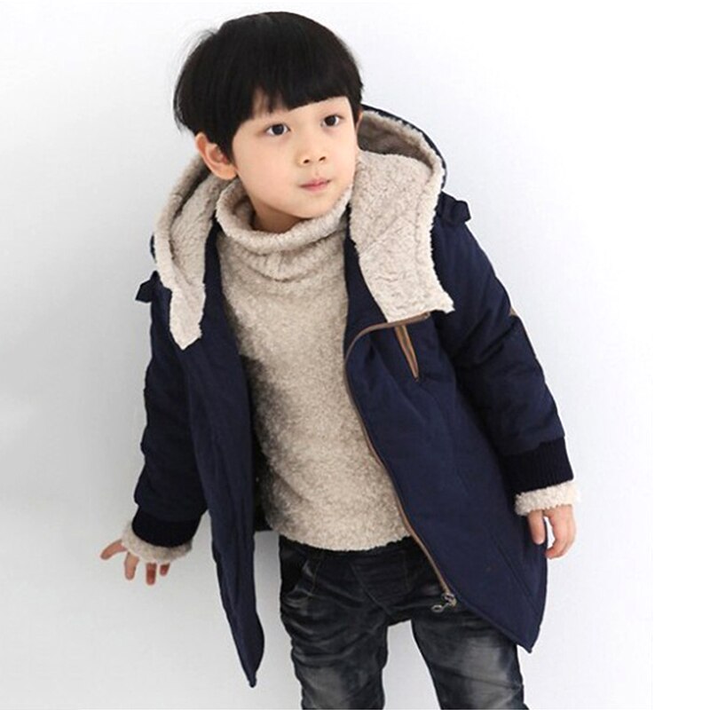 Winter Thick Boys Jackets Warm Clothes Children Jacket Plus Velvet Padded Jacket Boy Hooded Jackets Mid-length Snowsuit
