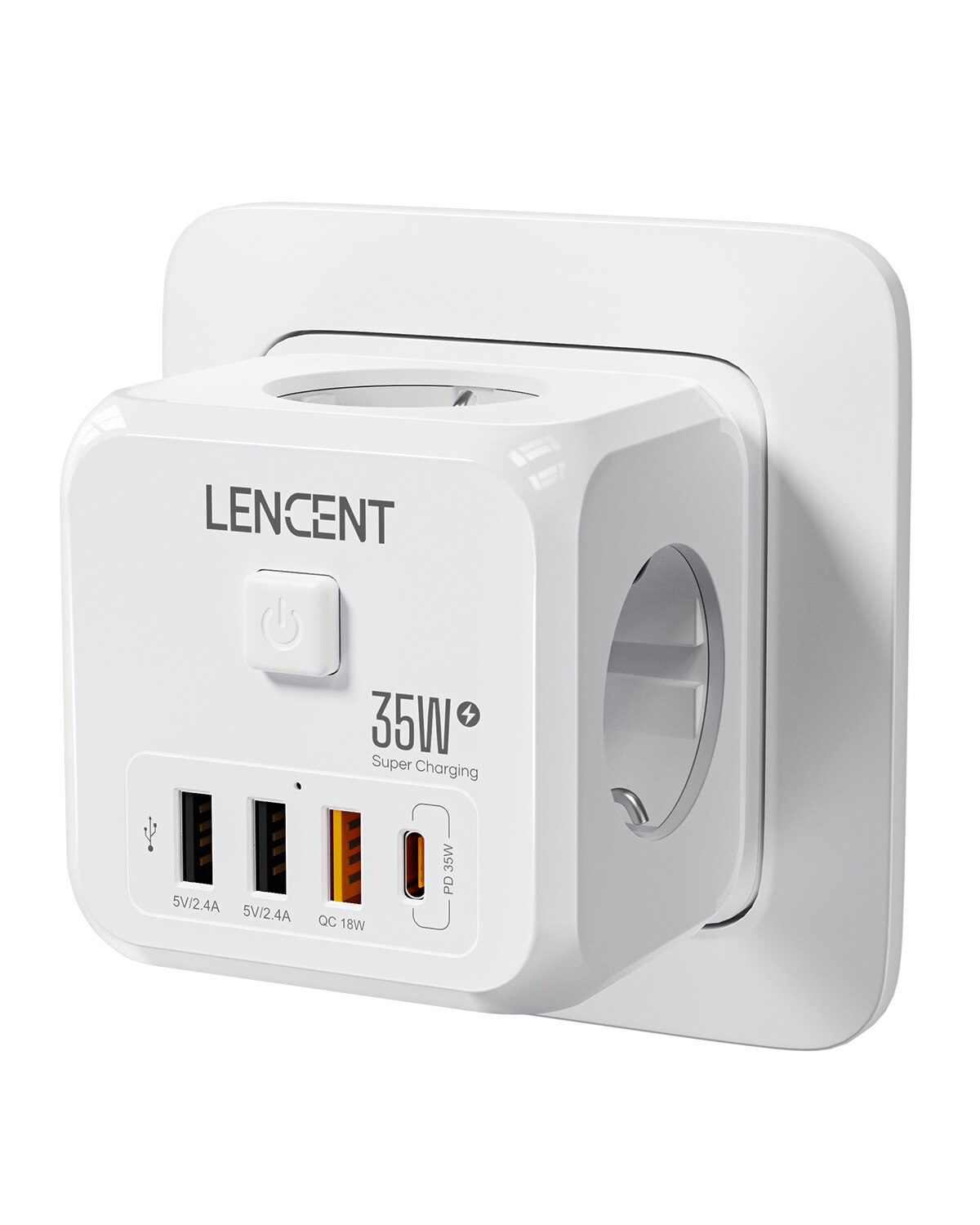 LENCENT Wandsteckdosen-Verlängerung mit 3 AC-Steckdosen, 3 USB-Anschlüssen und 1 Typ C 7-in-1 EU-Stecker-Ladegerät Ein/Aus-Schalter für Zuhause: Himmel Blau
