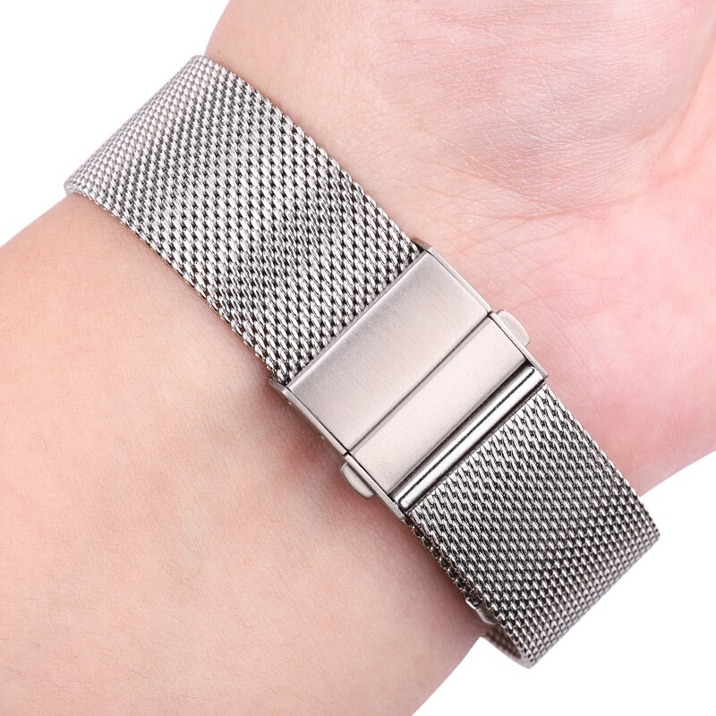 Mesh Milanese Loop Horloge Band Armband Rvs Zilver Zwart Polshorloge Strap Deployment Sluiting 16Mm 18Mm 20mm 22Mm 24Mm