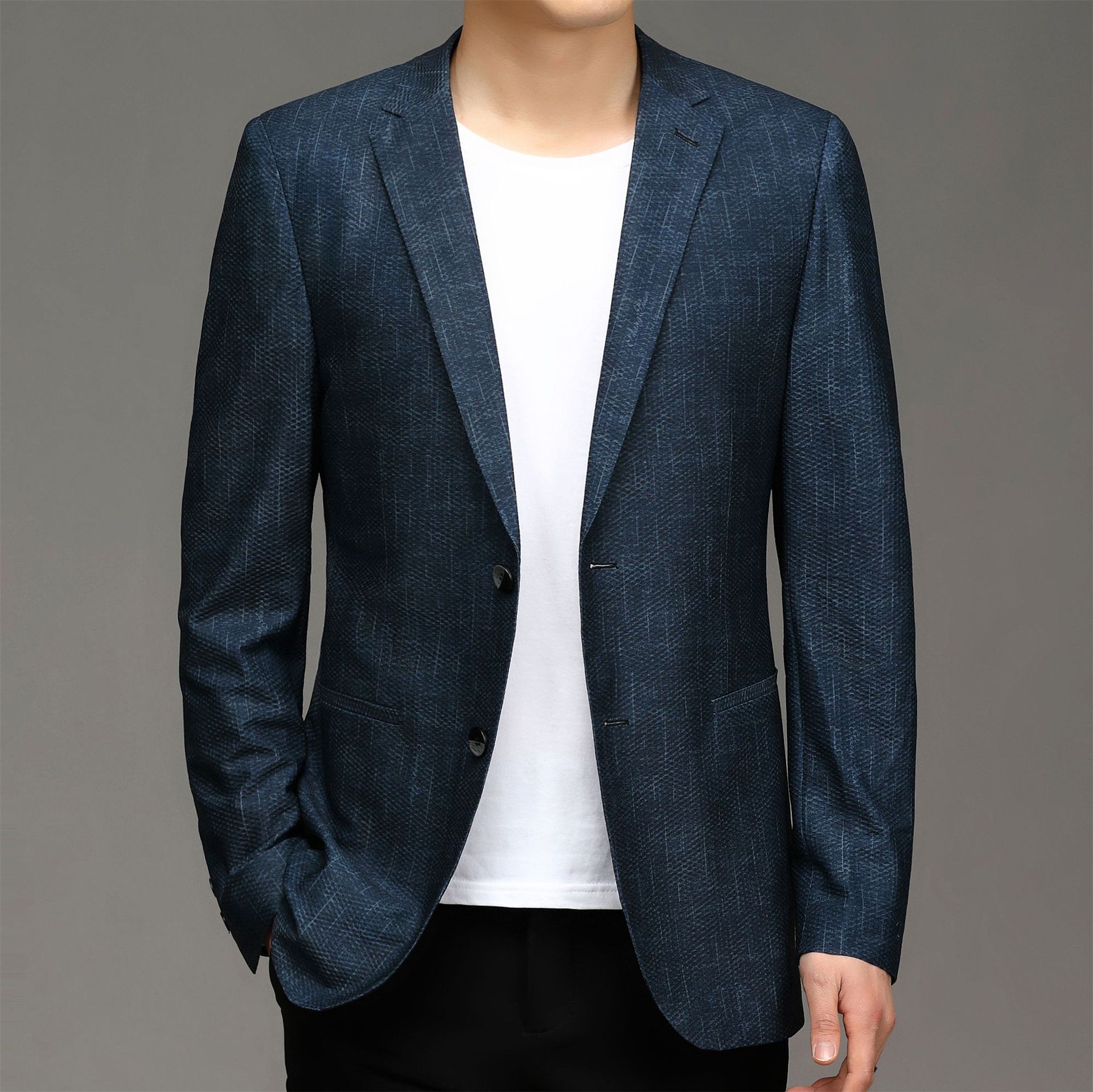 2022 Autunm Men Casual Blazer Jackets Men Solid Wedding Suit Party Suit Male Slim Fit Smart Business Coat Masculino Clothing: blue / L