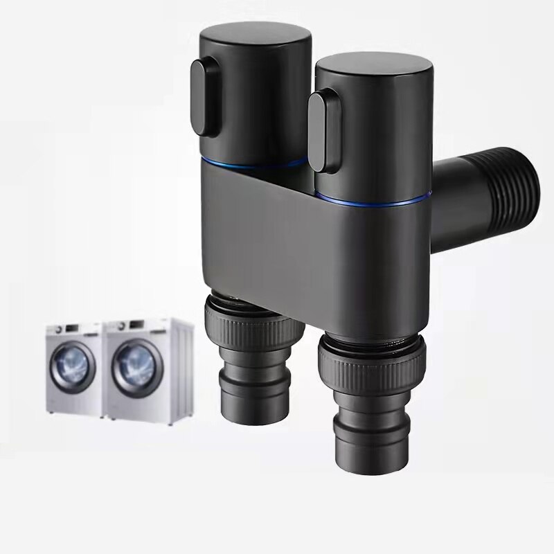 Black G1/2 Mini Multi-function Faucet Brass One Into Two Out Dual Control Washing Machine Tap Three-way Toilet Triangle Valve