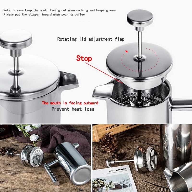 Cafetera de doble pared de acero inoxidable, máquina para café y té con prensa francesa aislada, 350-1000ML, 1 unidad