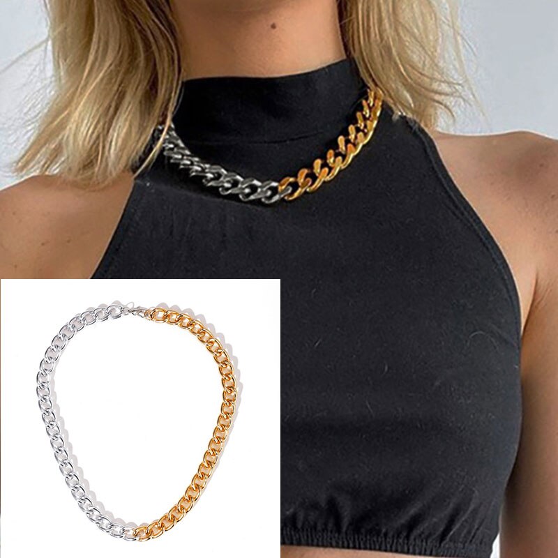 Gratis Asymmetrische Ketting Sleutelbeen Keten Voor Vrouwen Meisjes Choker Dikke Ketting Gouden En Zilveren Stiksels Ketting Sieraden Punk