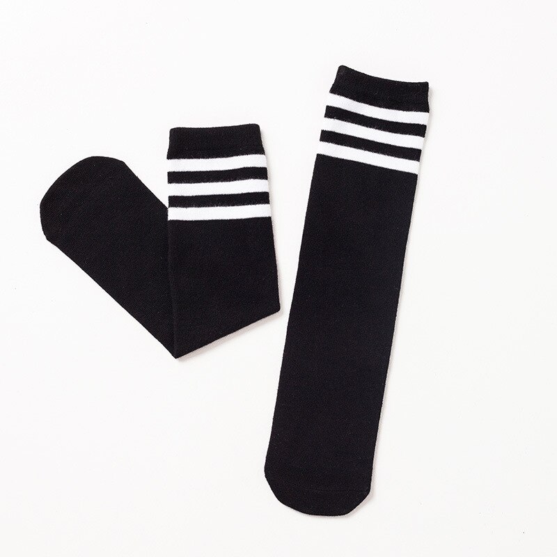 [C143] Calcetines a rayas blancas y negras para niños pequeños, medias bonitas de estilo universitario, por encima de la rodilla: A / 42CM
